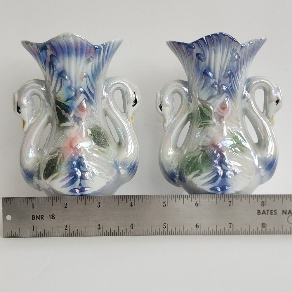 Lusterware Swan Ceramic Vase Set - Picture 13 of 16